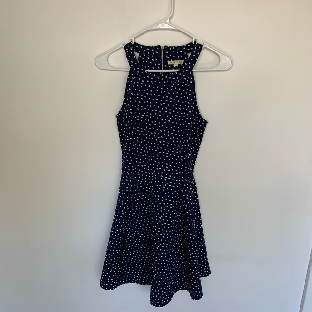 Copper Key Navy Blue Polka Dot Dress